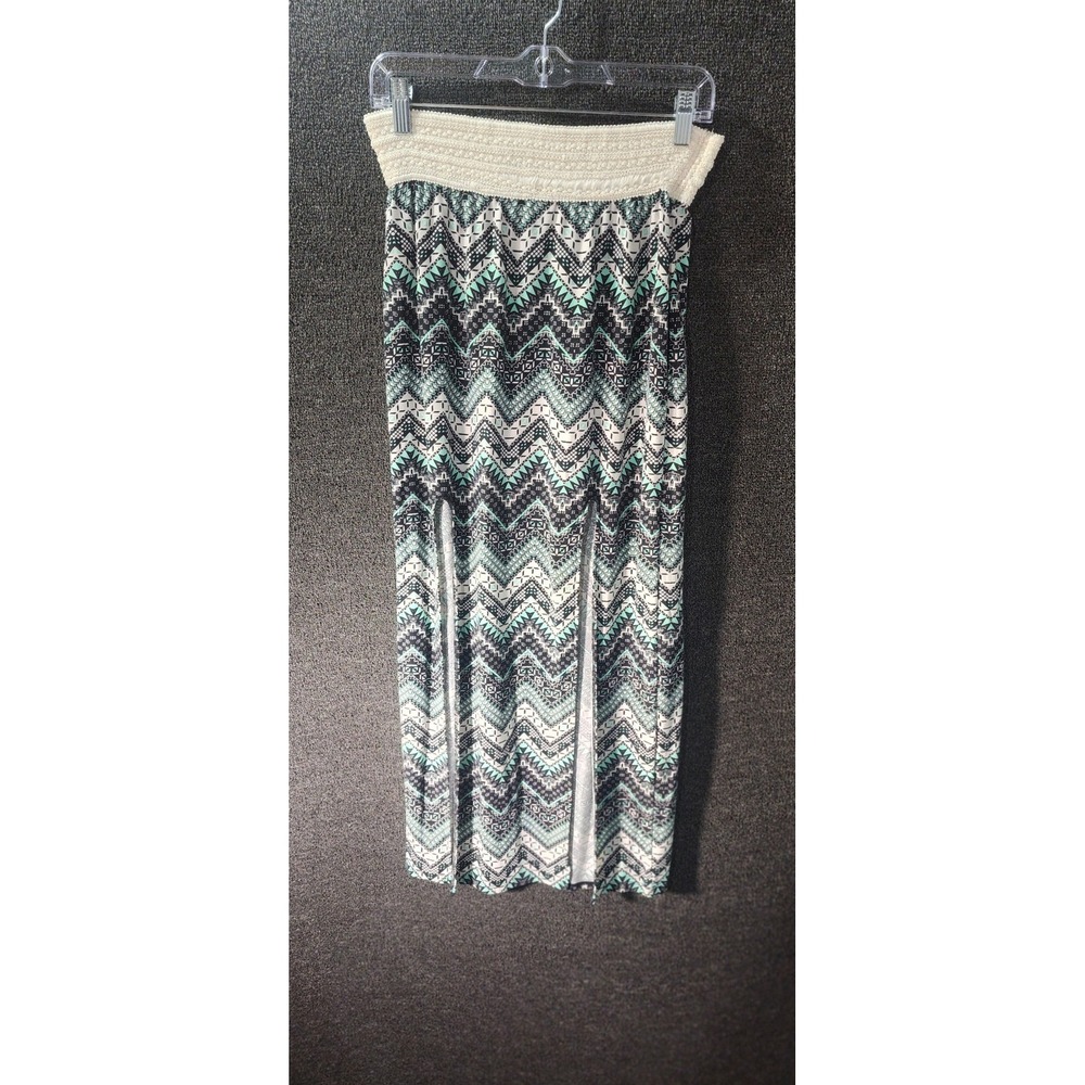 No Boundaries Chevron Geometric Maxi Skirt Mint Black White Smocked Waist M 7-9